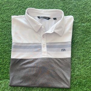 TravisMathew grey colorblock golf polo shirt, men’s size XL.